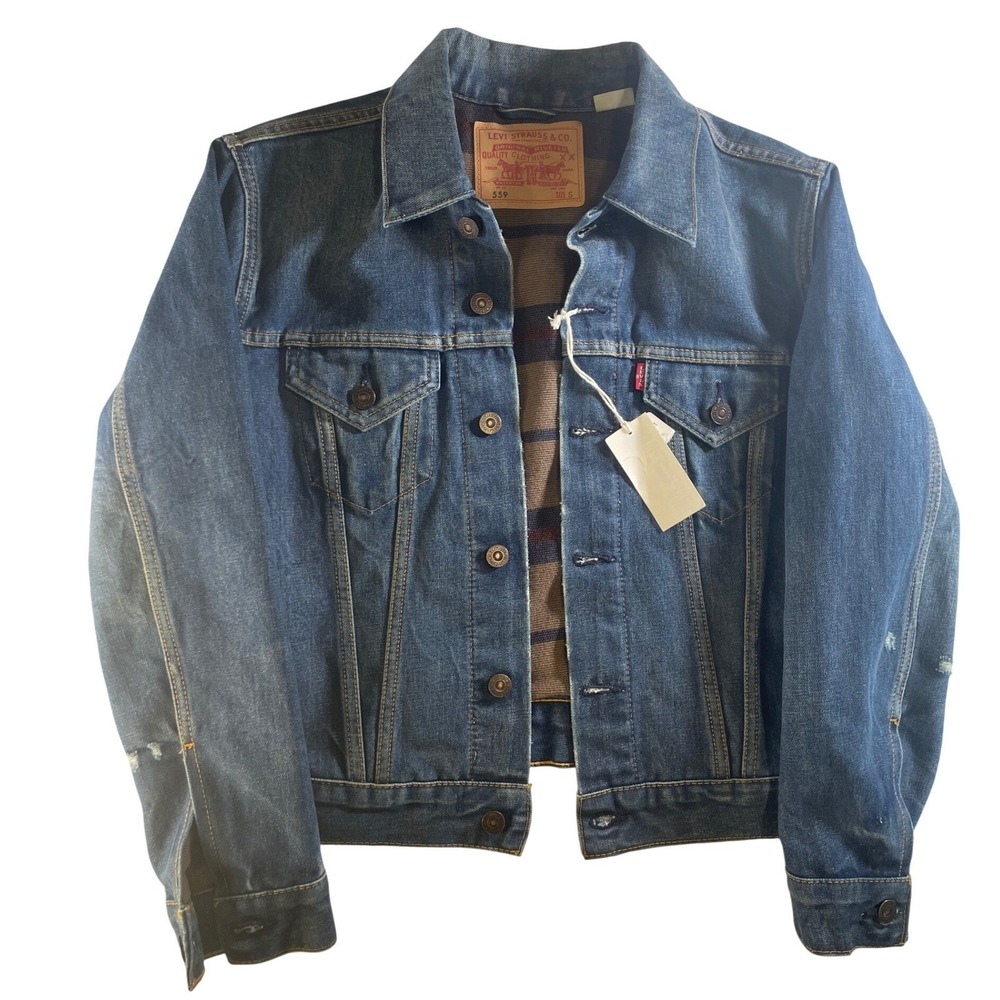 Levi's 559 Denim Jacket Mens Blue Blanket Lined Trucker Aztec Small